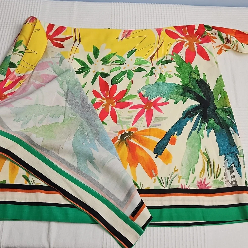 Antonio Melani Linen Blend Tropical Print Skirt With Wrap/Tie‎ Front: Size- 14